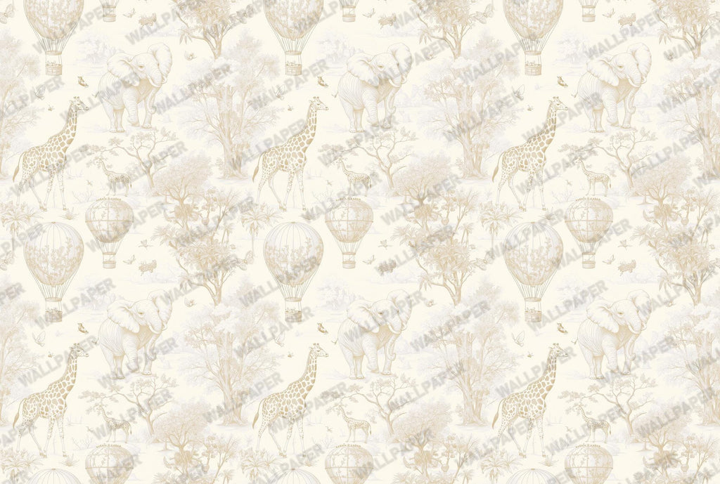 Light Brown Safari Toile Wallpaper: Kids Room Animal Wall Mural - View 6
