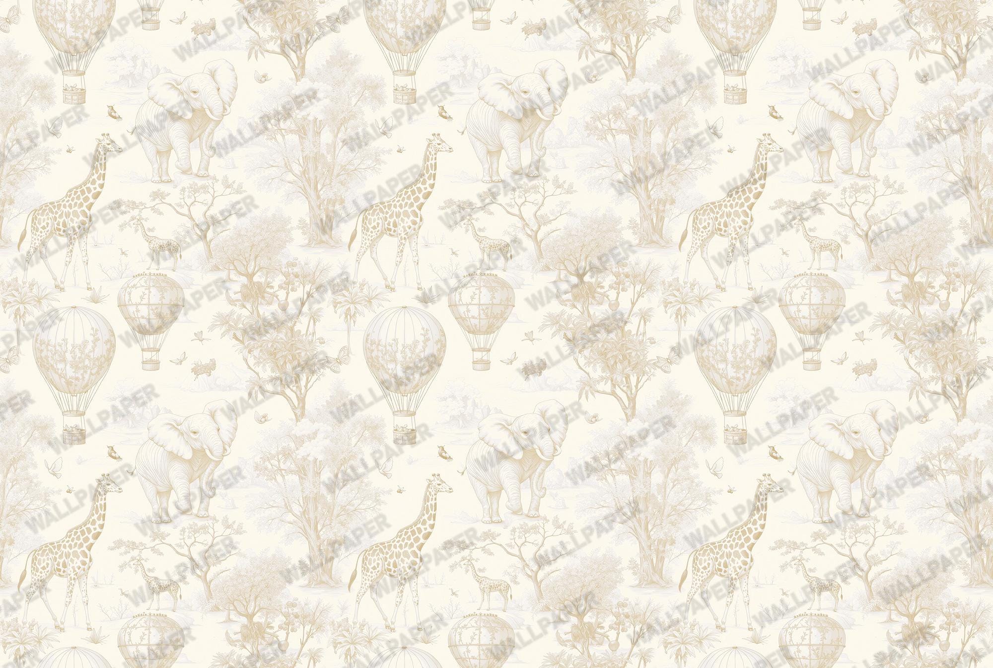 Light Brown Safari Toile Wallpaper: Kids Room Animal Wall Mural - View 6