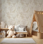 Light Brown Safari Toile Wallpaper: Kids Room Animal Wall Mural - View 2