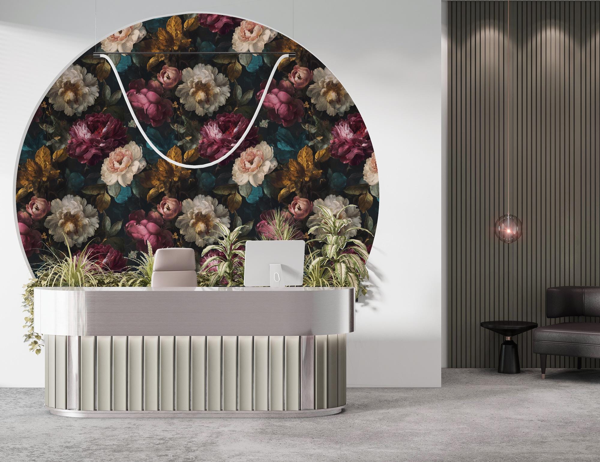 Moody Peony Floral Wallpaper: Dark Vintage Flower, Botanical Peel and Stick Wall Mural - View 3