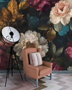 Moody Peony Floral Wallpaper: Dark Vintage Flower, Botanical Peel and Stick Wall Mural - View 4