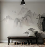 Asian Ink Wash Mountain Wallpaper: Peel and Stick Wall Mural