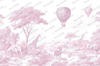 Pink Safari Animals Toile Wallpaper: Peel and Stick Wall Mural - View 6