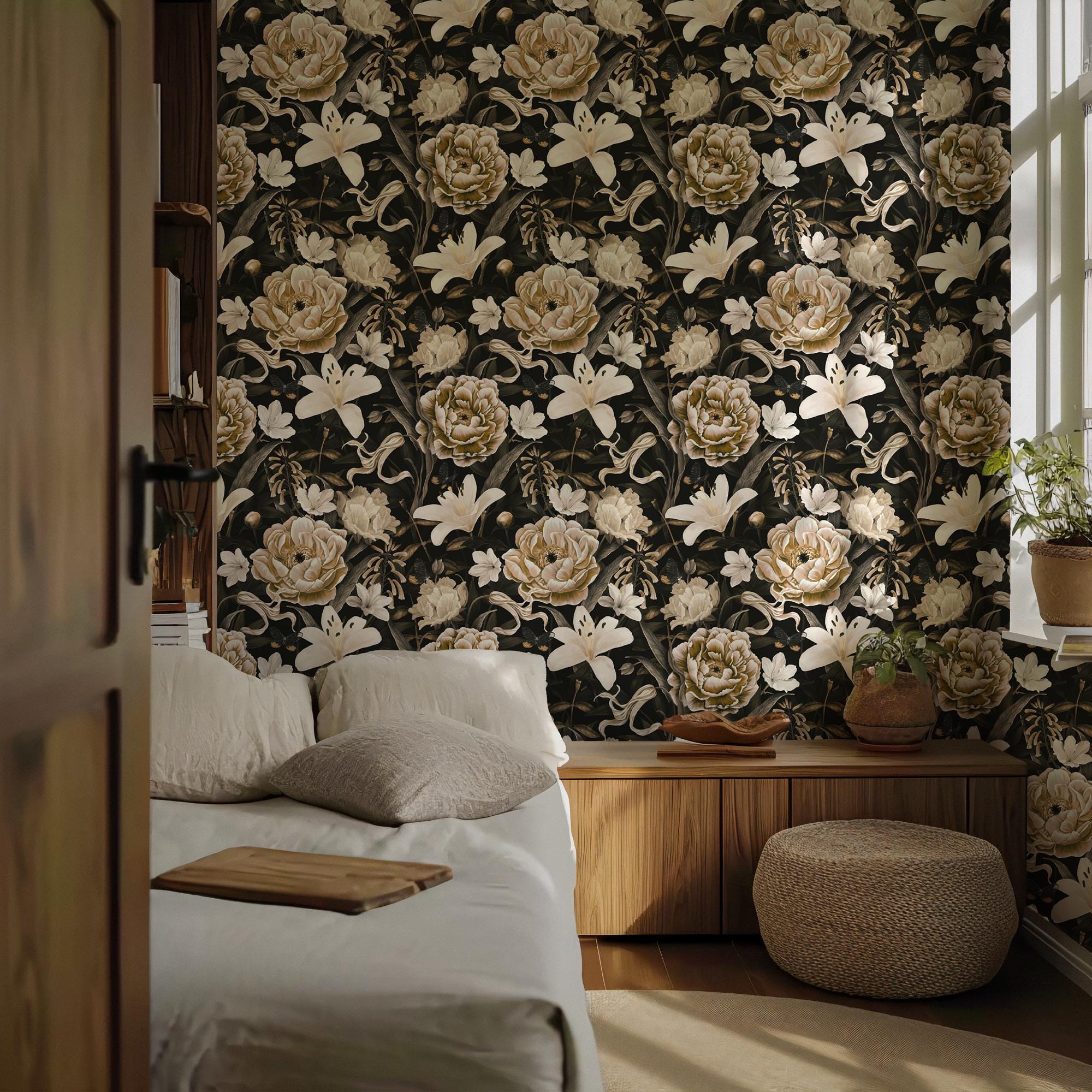 Vintage Peony Wallpaper,Floral Peel and Stick Wall Art - View 2
