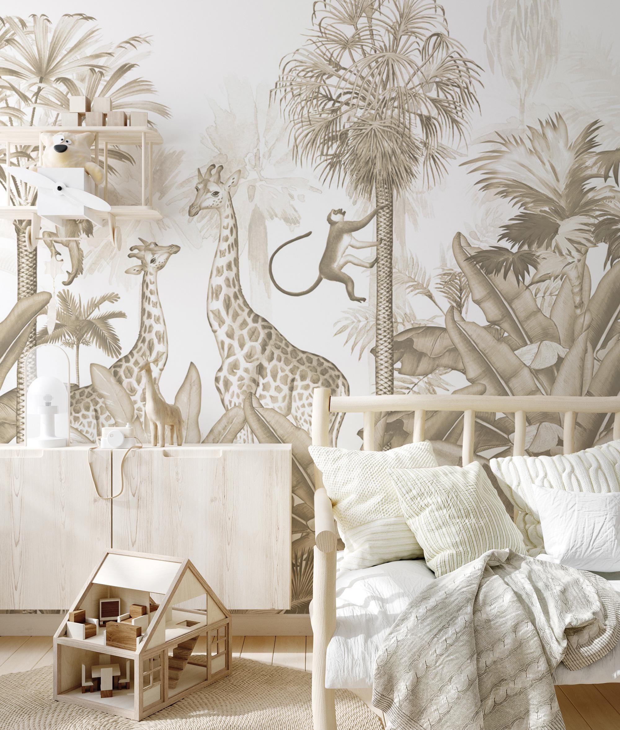 Brown & Ivory Safari Wallpaper Peel and Stick, Kids Room Decor - View 2