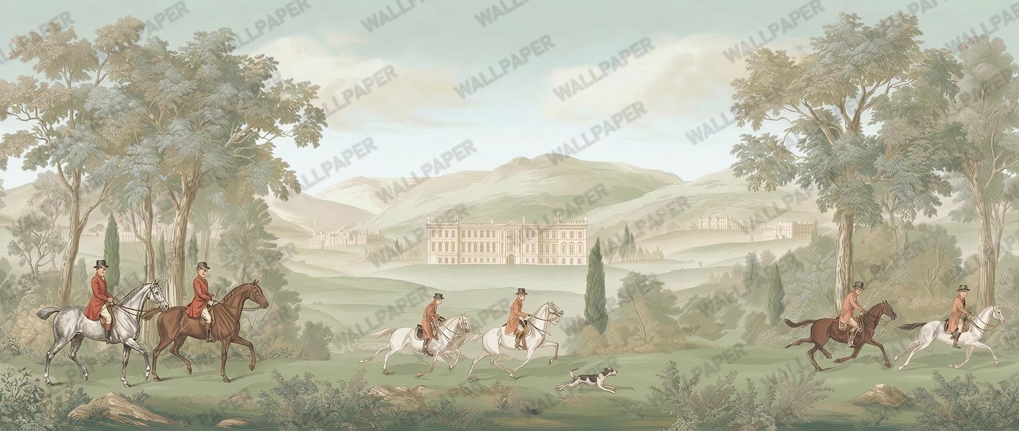 Vintage English Countryside Equestrian Landscape Wallpaper: Peel and Stick Wall Mural - View 6