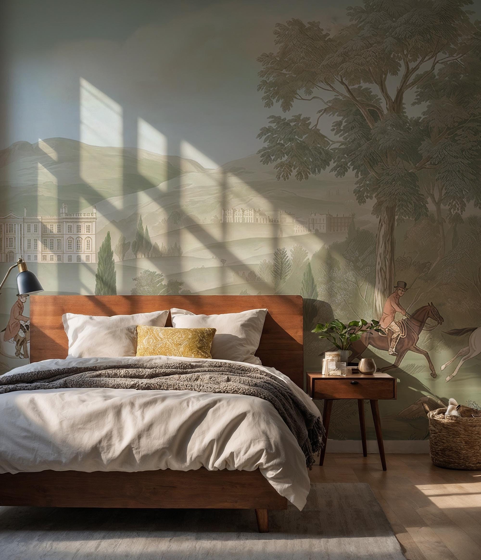 Vintage English Countryside Equestrian Landscape Wallpaper: Peel and Stick Wall Mural - View 3