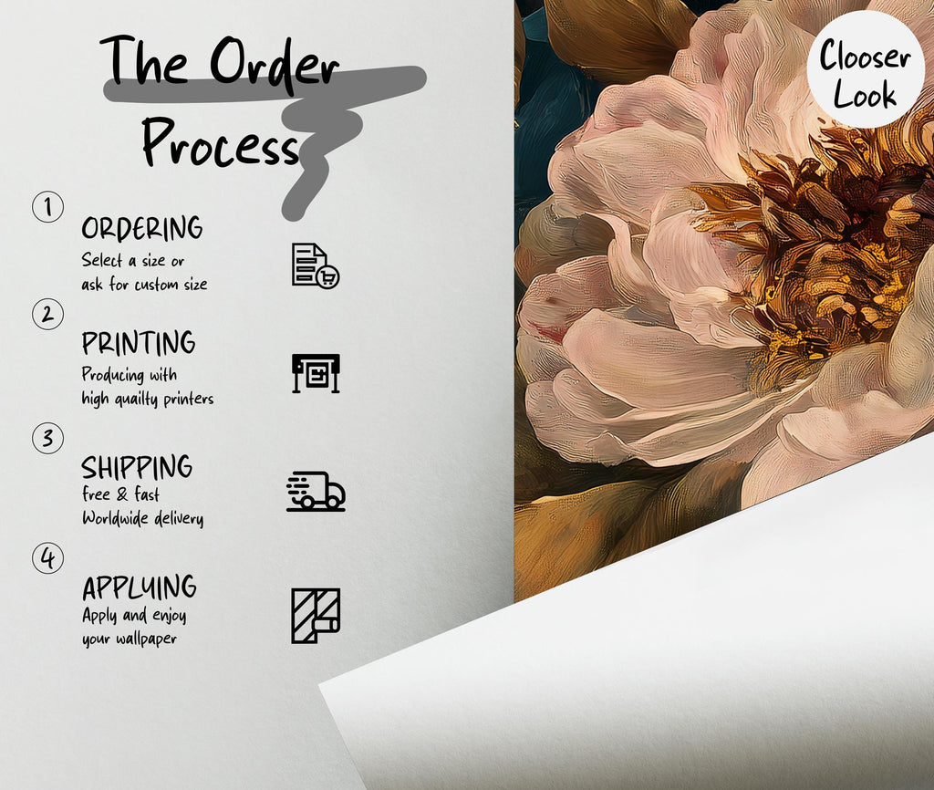 Dark Peony Floral Wallpaper: Vintage Flower Peel and Stick Wall Mural - View 7