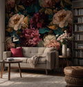 Dark Peony Floral Wallpaper: Vintage Flower Peel and Stick Wall Mural