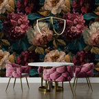Dark Peony Floral Wallpaper: Vintage Flower Peel and Stick Wall Mural - View 5