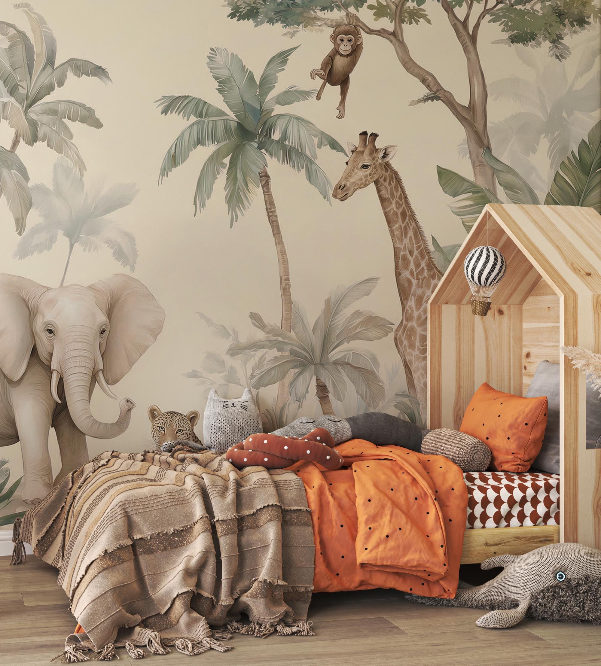 Safari Animals Nursery Wallpaper: Jungle Peel and Stick Wall Mural - View 3