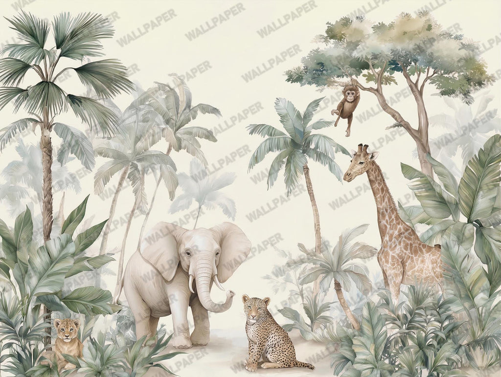 Safari Animals Nursery Wallpaper: Jungle Peel and Stick Wall Mural - View 6