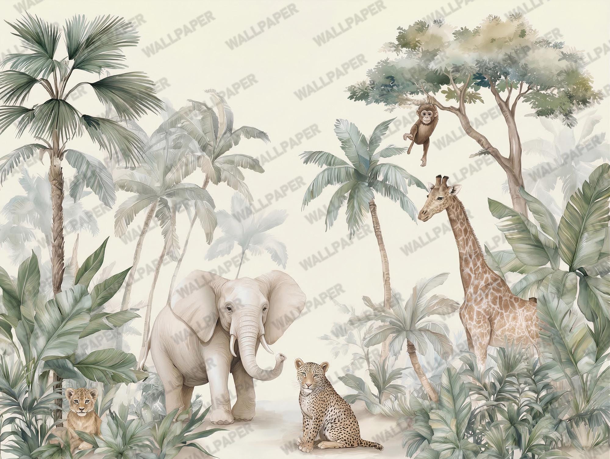 Safari Animals Nursery Wallpaper: Jungle Peel and Stick Wall Mural - View 6