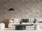 Beige Floral Bird Wallpaper: Peel and Stick Wall Mural - View 2