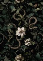 Dark Floral Snake Wallpaper: Gothic Botanical Removable Decor Peel and Stick Wall Mural - View 2