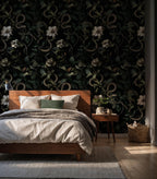 Dark Floral Snake Wallpaper: Gothic Botanical Removable Decor Peel and Stick Wall Mural - View 6