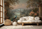 Peacock Garden Landscape Wallpaper: Vintage Floral Peel and Stick Wall Mural - View 2