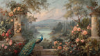 Peacock Garden Landscape Wallpaper: Vintage Floral Peel and Stick Wall Mural - View 6
