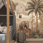 Vintage Safari Jungle Animals Wallpaper: Tropical Peel and Stick Wall Mural - View 3