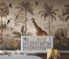 Vintage Safari Jungle Animals Wallpaper: Tropical Peel and Stick Wall Mural - View 4