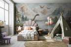 Dinosaur Nursery Wallpaper: Mountain Landscape Peel and Stick Wall Mural - View 3