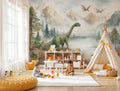 Dinosaur Nursery Wallpaper: Mountain Landscape Peel and Stick Wall Mural