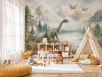 Dinosaur Nursery Wallpaper: Mountain Landscape Peel and Stick Wall Mural