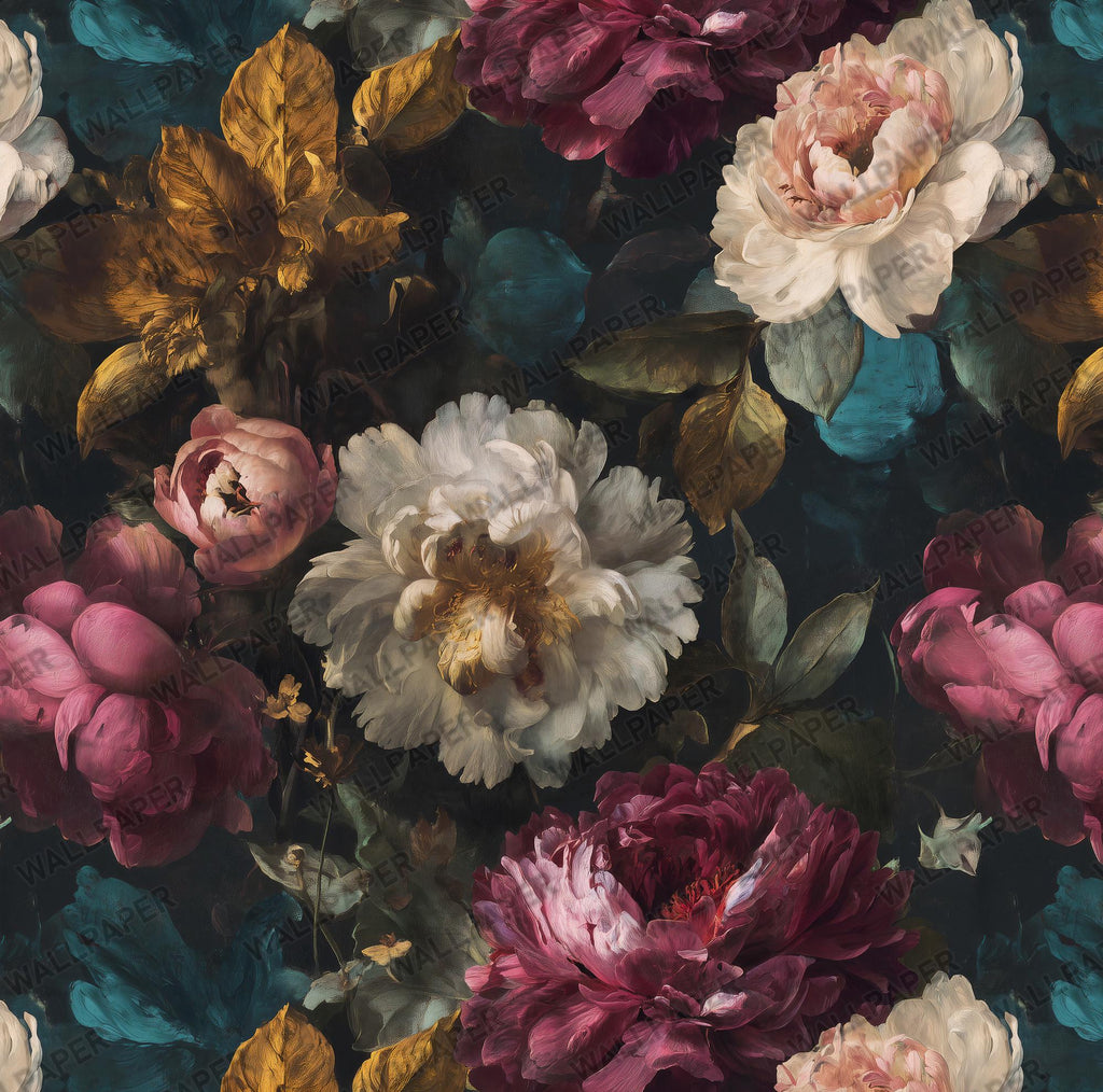 Moody Peony Floral Wallpaper: Dark Vintage Flower, Botanical Peel and Stick Wall Mural - View 6