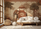 Vintage Elephant Tropical Toile Wallpaper: Peel and Stick Wall Mural - View 3