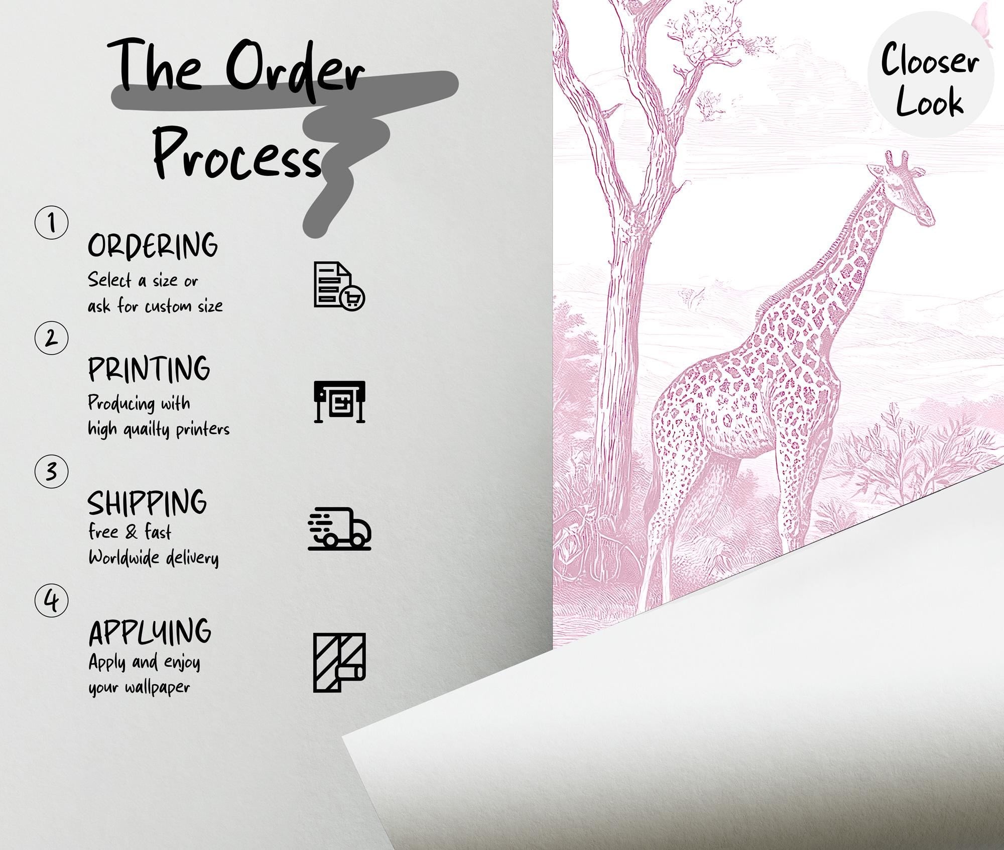 Pink Safari Animals Toile Wallpaper: Peel and Stick Wall Mural - View 5