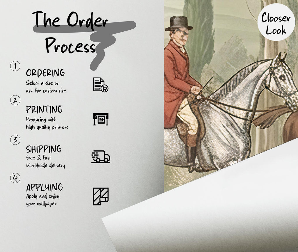 Vintage English Countryside Equestrian Landscape Wallpaper: Peel and Stick Wall Mural - View 5