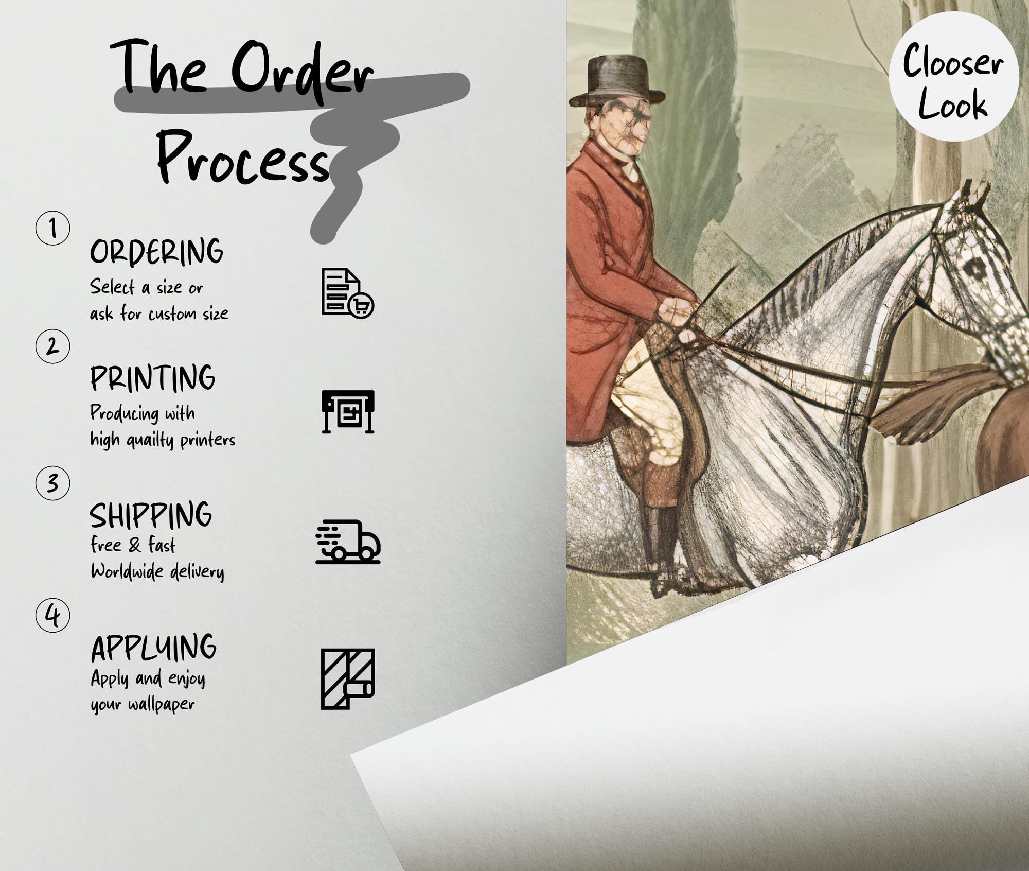 Vintage English Countryside Equestrian Landscape Wallpaper: Peel and Stick Wall Mural - View 5