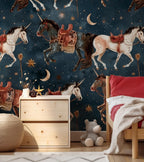 Unicorn Horse Kids Wallpaper with Stars and Moon: Peel and Stick Wall Mural - View 4