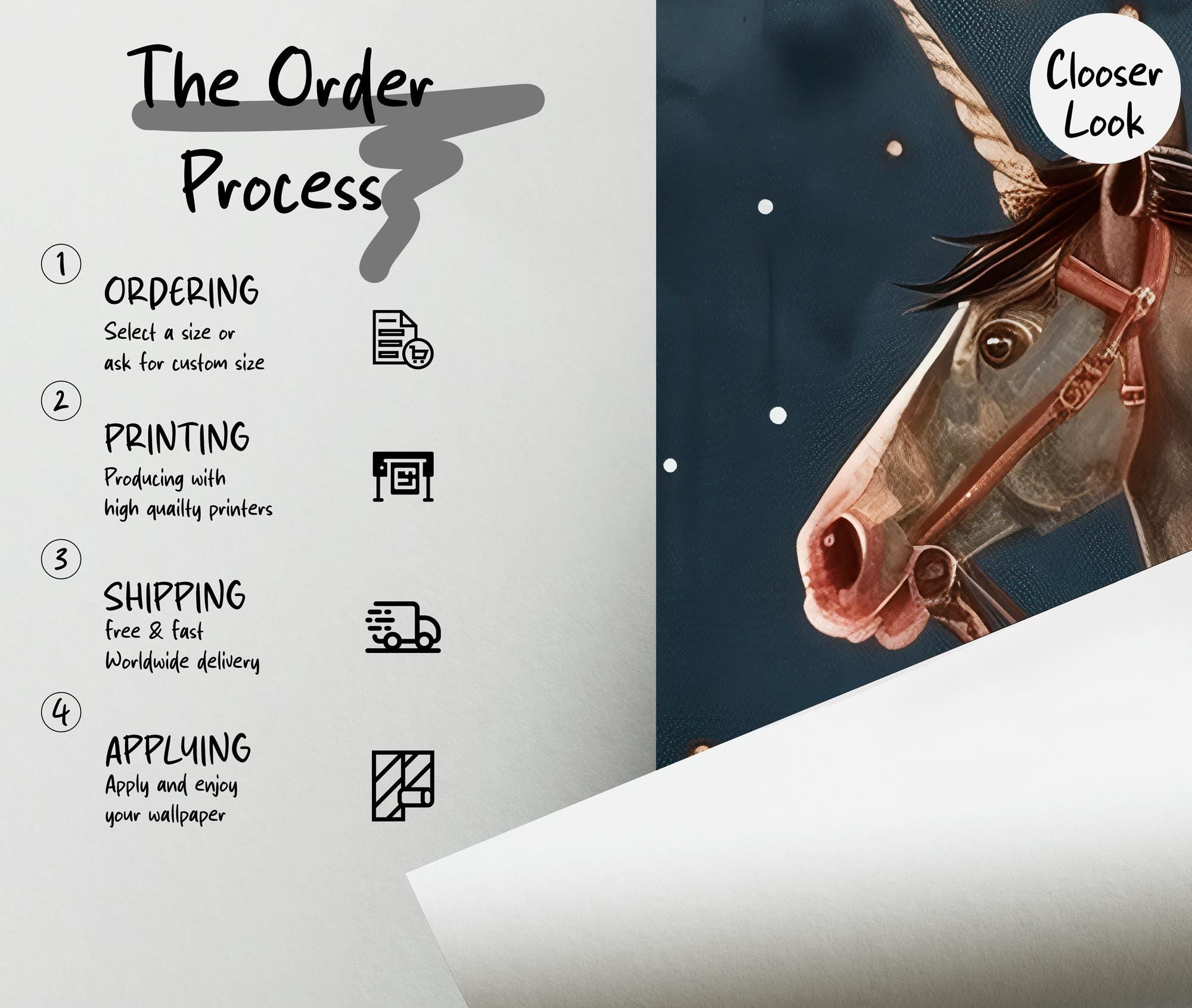 Unicorn Horse Kids Wallpaper with Stars and Moon: Peel and Stick Wall Mural - View 5