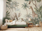 Safari Animals Nursery Wallpaper: Jungle Peel and Stick Wall Mural - View 2