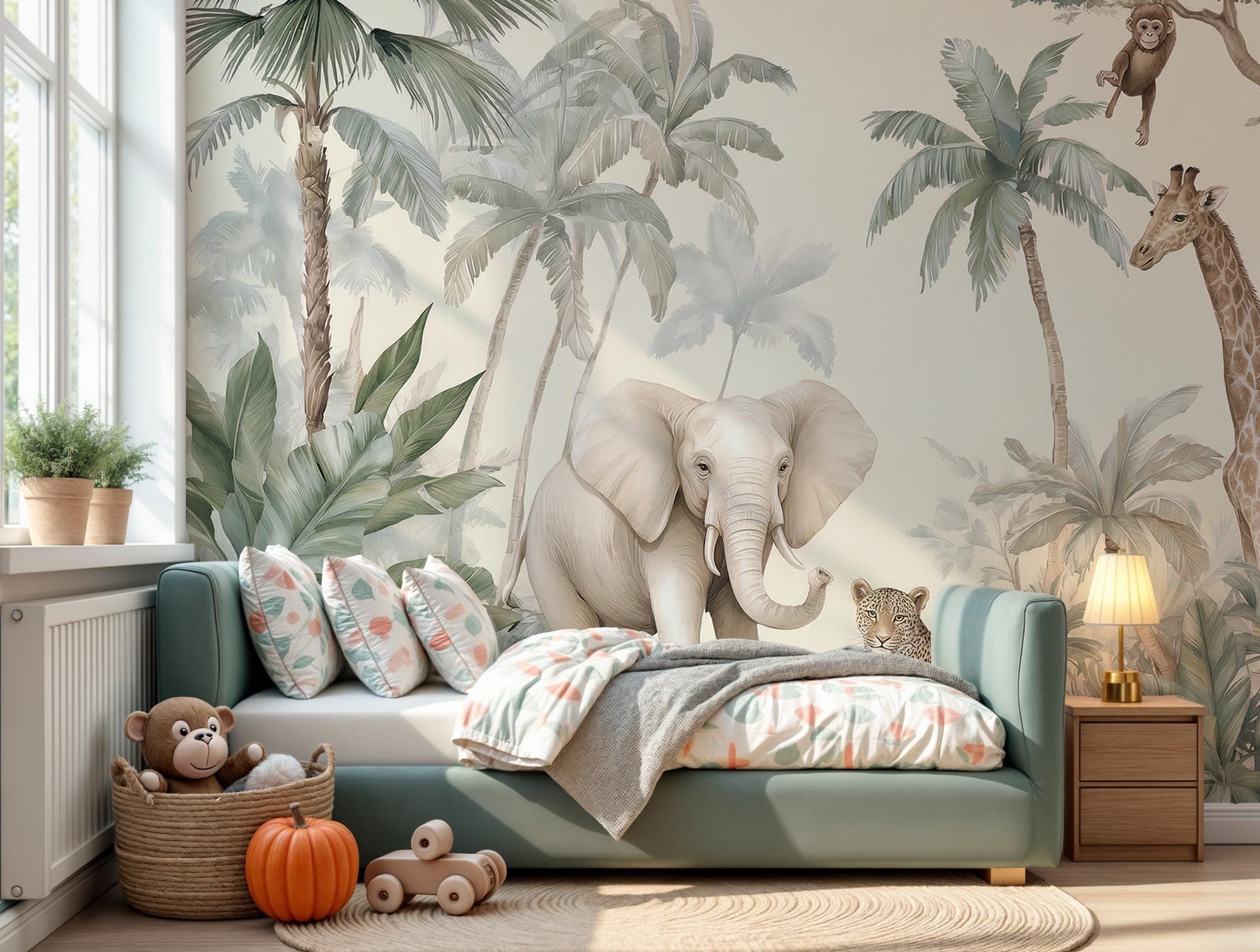 Safari Animals Nursery Wallpaper: Jungle Peel and Stick Wall Mural - View 4