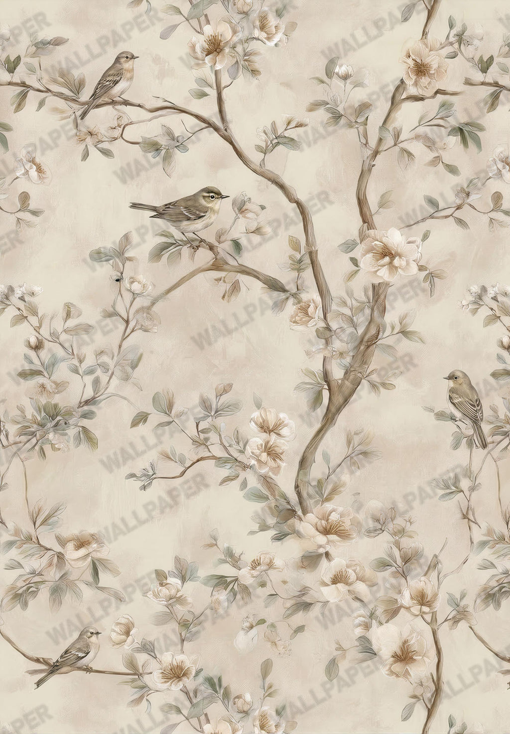 Vintage Floral Bird Wallpaper: Peel and Stick Wall Mural - View 6