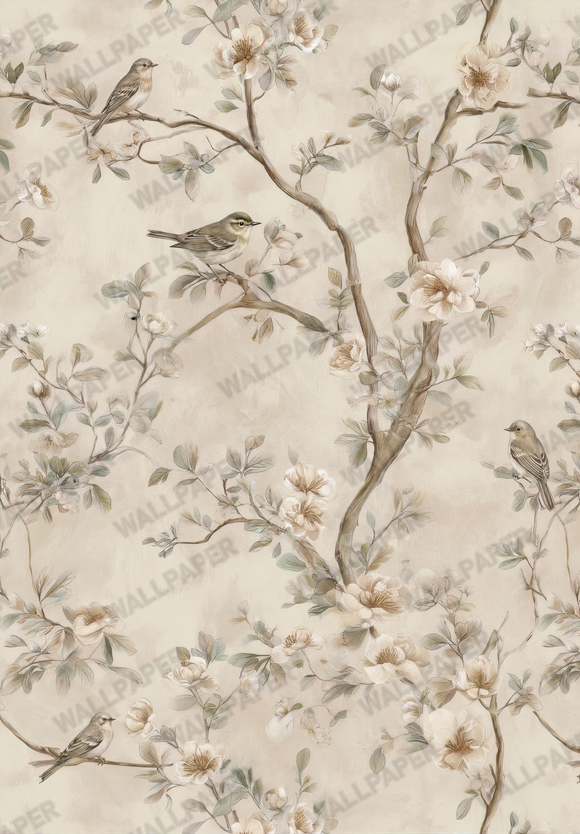 Vintage Floral Bird Wallpaper: Peel and Stick Wall Mural - View 6