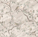 Beige Floral Bird Wallpaper: Peel and Stick Wall Mural - View 6