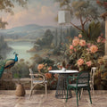 Peacock Garden Landscape Wallpaper: Vintage Floral Peel and Stick Wall Mural