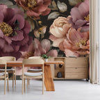 Vintage Dark Floral Peony Wallpaper: Peel and Stick Wall Mural - View 4