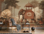 Vintage Elephant Tropical Toile Wallpaper: Peel and Stick Wall Mural - View 4