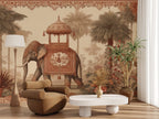 Vintage Elephant Tropical Toile Wallpaper: Peel and Stick Wall Mural
