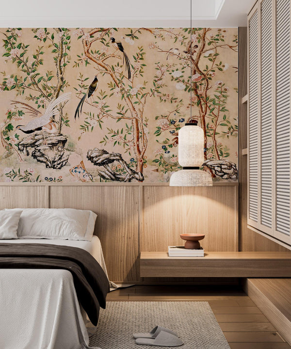 Chinoiserie Peel and Stick Wallpaper: Birds & Blossoms Mural