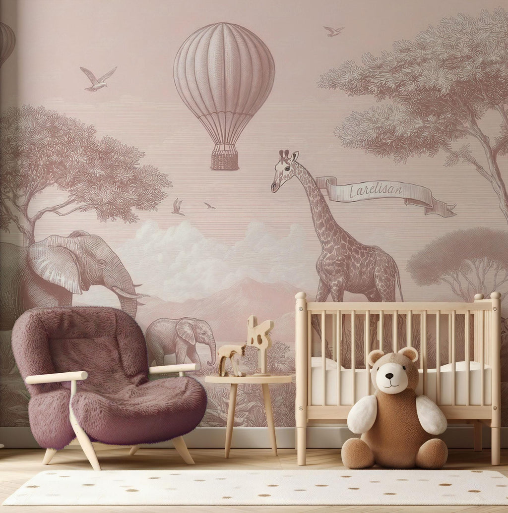 Safari Animals Nursery Wallpaper: Peel and Stick Wall Mural - Custom Size