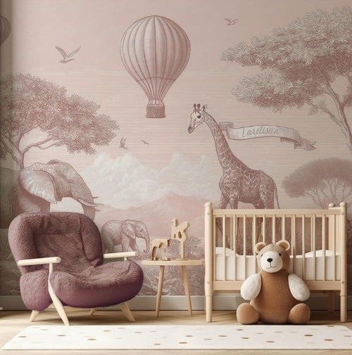 Safari Animals Nursery Wallpaper: Peel and Stick Wall Mural - Custom Size