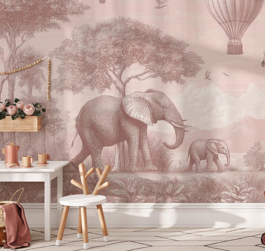 Safari Animals Nursery Wallpaper: Peel and Stick Wall Mural - Custom Size - View 3