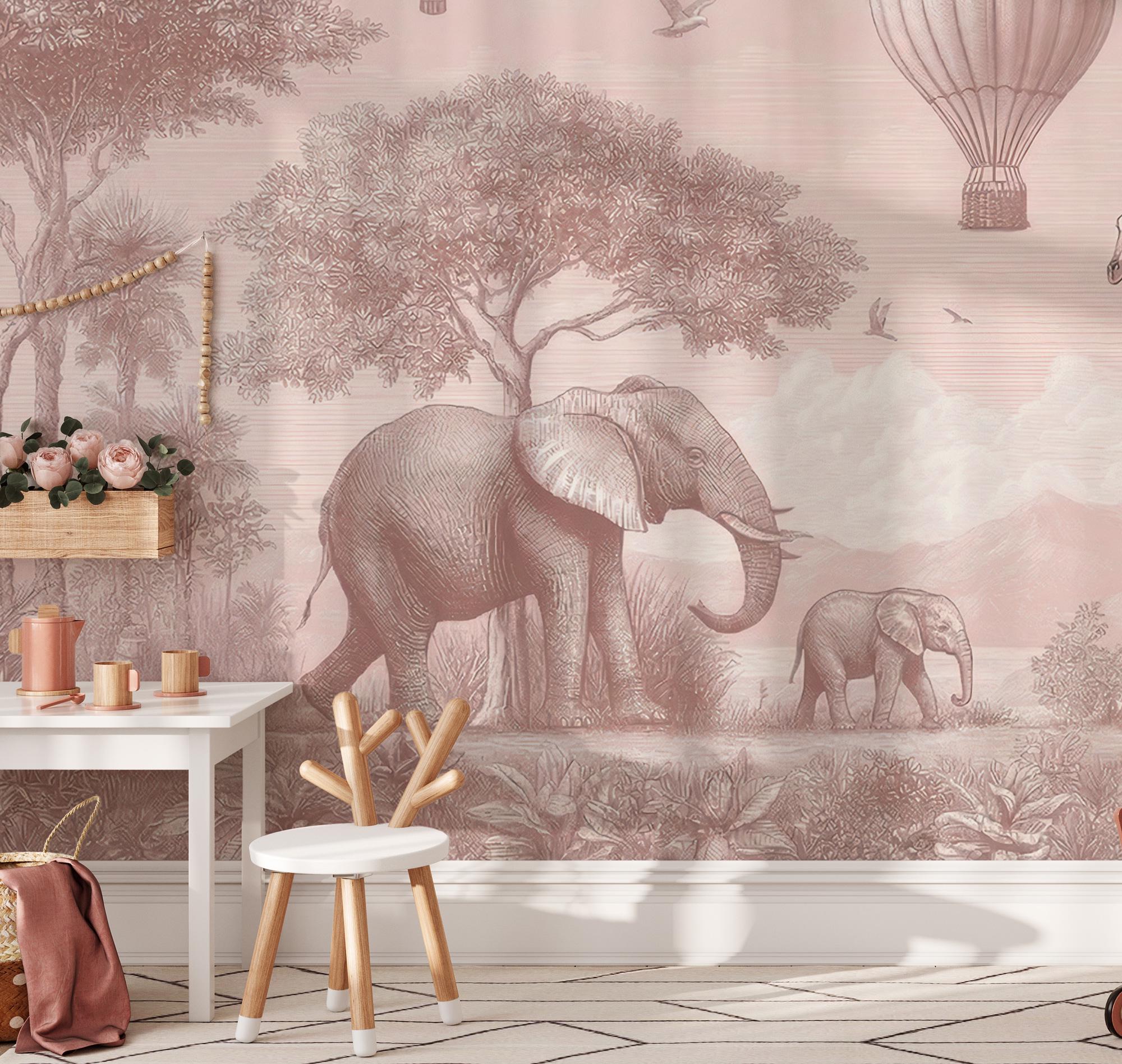 Safari Animals Nursery Wallpaper: Peel and Stick Wall Mural - Custom Size - View 3