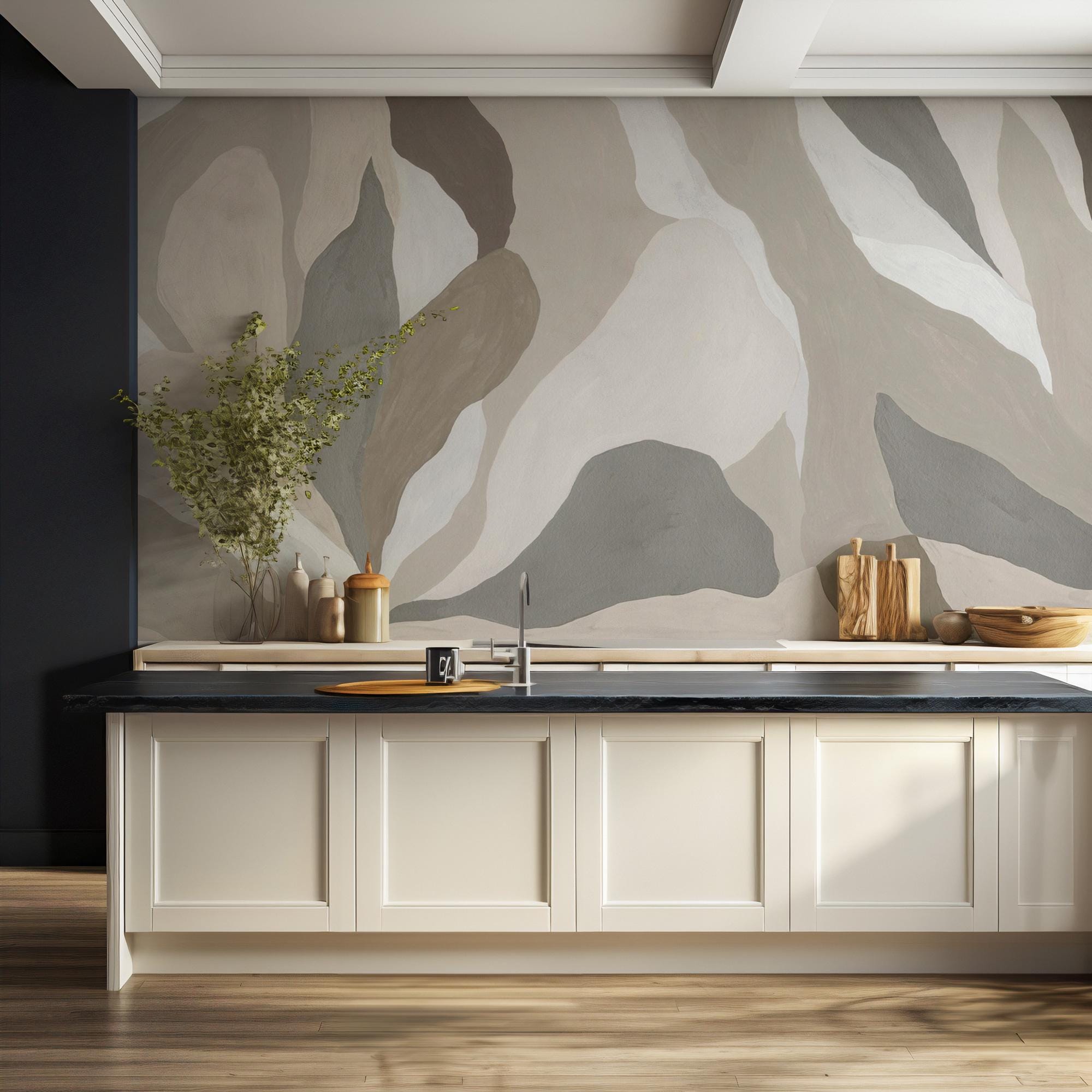 Neutral Abstract Modern Wallpaper: Peel and Stick Wall Mural - View 2