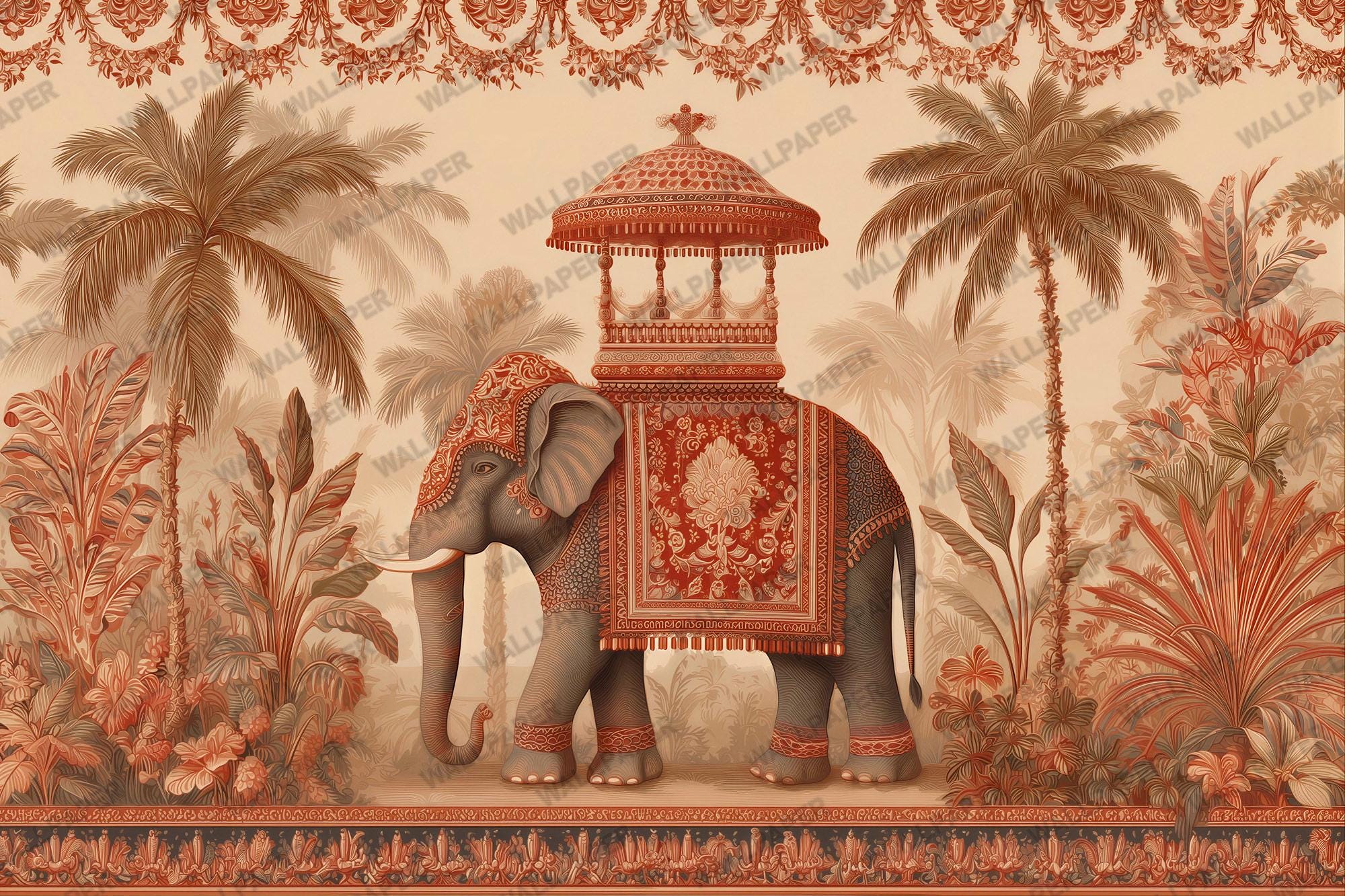 Exotic Elephant Tropical Wallpaper: Peel and Stick Wall Mural - View 6